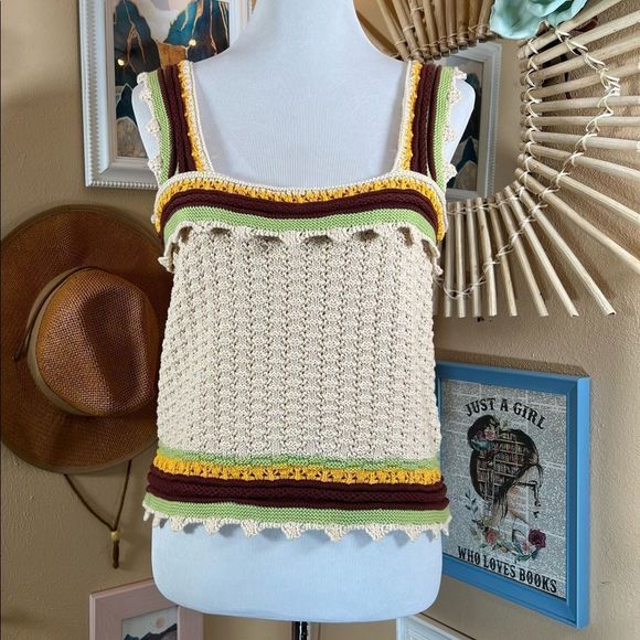 Marc New York Bohemian Artsy Cottage Crochet Sweater Cami Tank Large - Picture 1 of 7